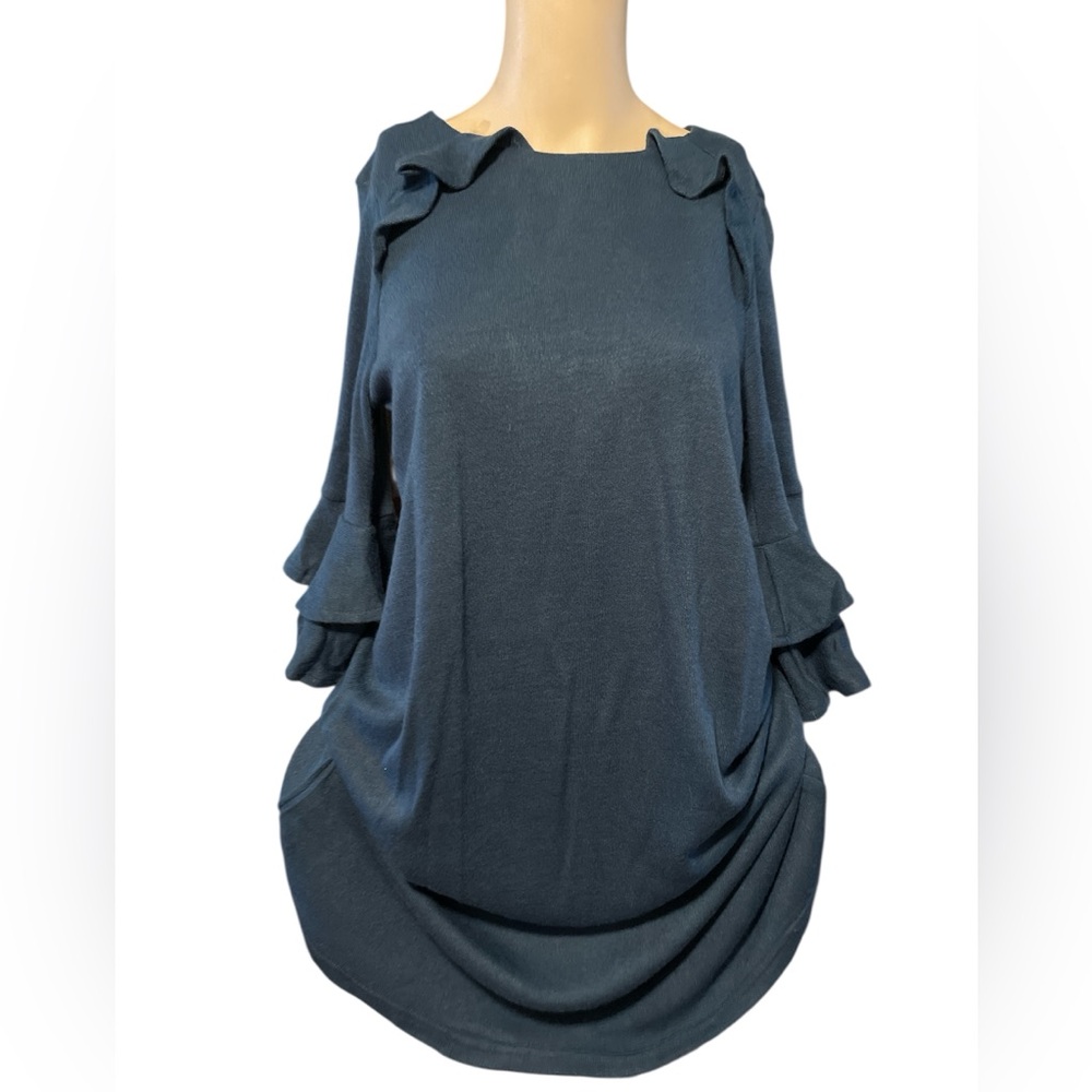 Sucrefas Dark Blue Ruffle Sleeve Dress – Size M